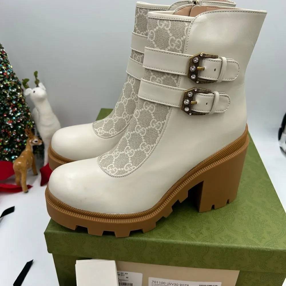 Women’s Gucci, GG Supreme lug sole  combat boots size 42 made in Italy - Picture 4 of 10